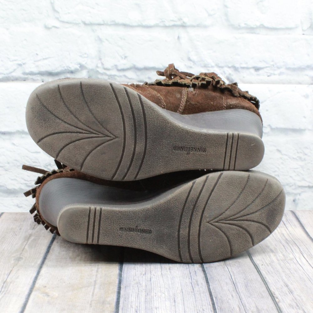 MINNETONKA Fringe Wedge Side Zip Booties Size 9.5 - Picture 10 of 10